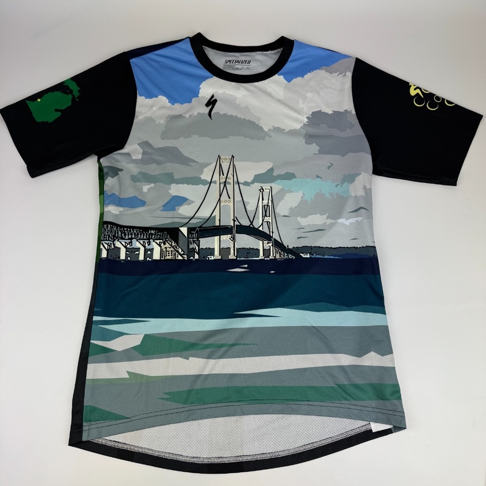 Specialized Mens Size S Trail Tech Tee Mackinac Bridge Michigan Cycling Jersey
